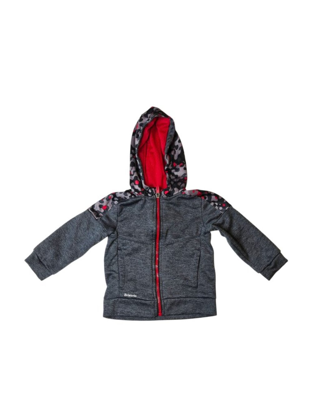 Athletic Works Toddler Boys Fleece Zip Hoodie Jacket 24M Gray Red Camo Hood